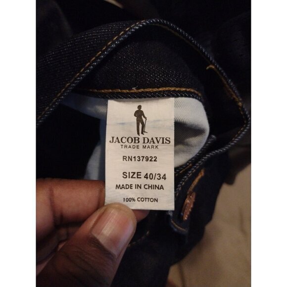 Jacob Davis Evan Slim Straight Leg Blue Denim Jeans True Size Is 42x35 Cotton - Picture 9 of 13